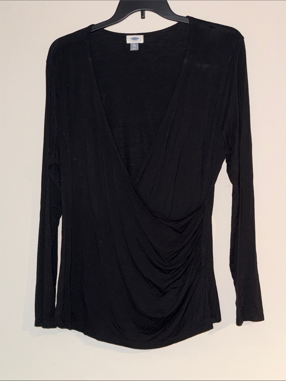 Old Navy Black Draped Wrap-Front Long Sleeve Top